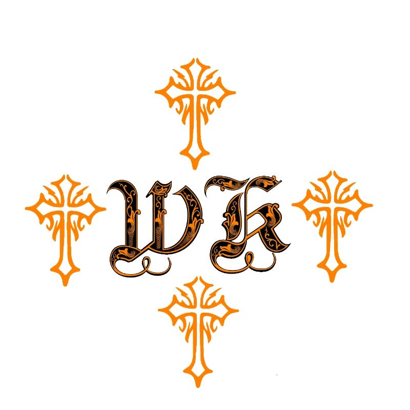 Orange Gothic Cross Ornament with initials
