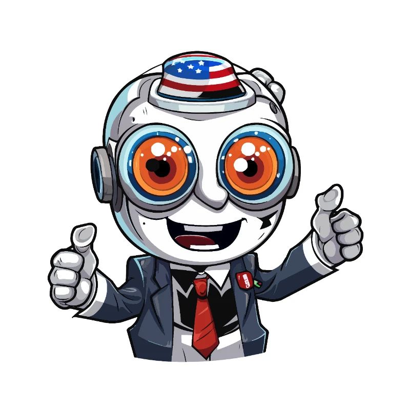Robot mascot with flag hat