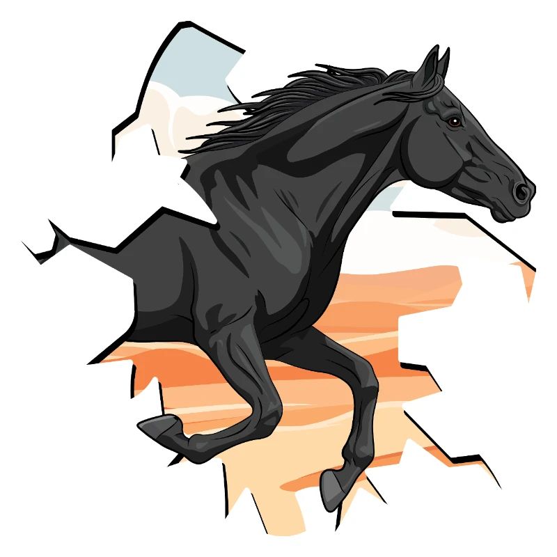A galloping Abaga horse going through a wall