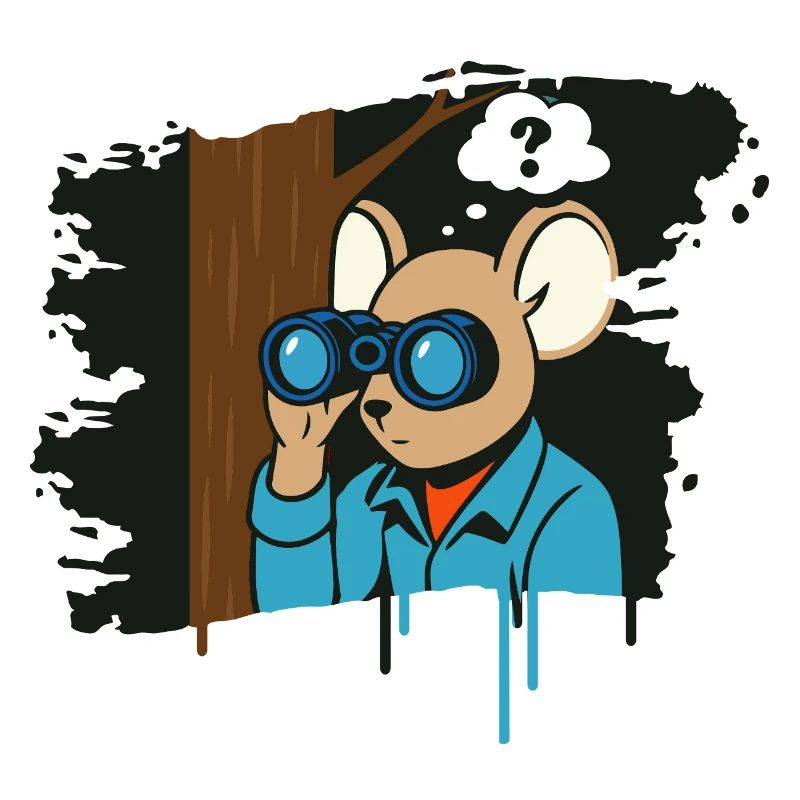 Curious mouse with binoculars in comic style