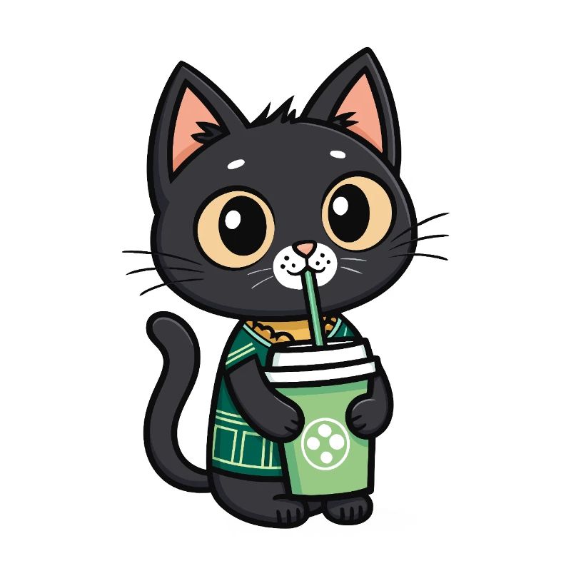 Cute cat with drinking cup drinking bubble tea