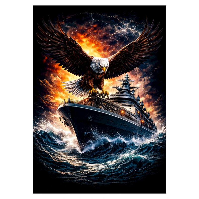 Eagle on ship in storm