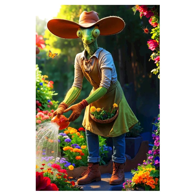 Humanoide Gartenmantis mit Scheunenhut