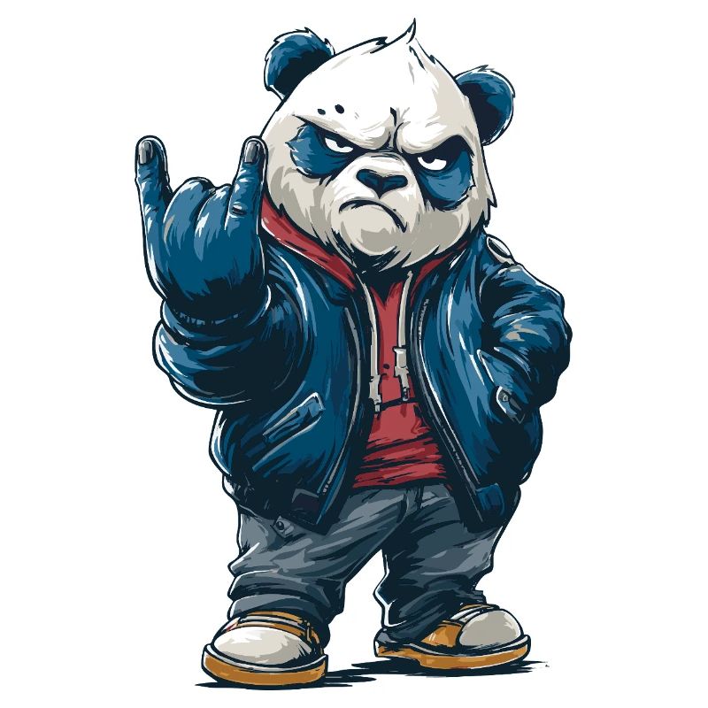 Panda à bascule avec la pose « rock on »