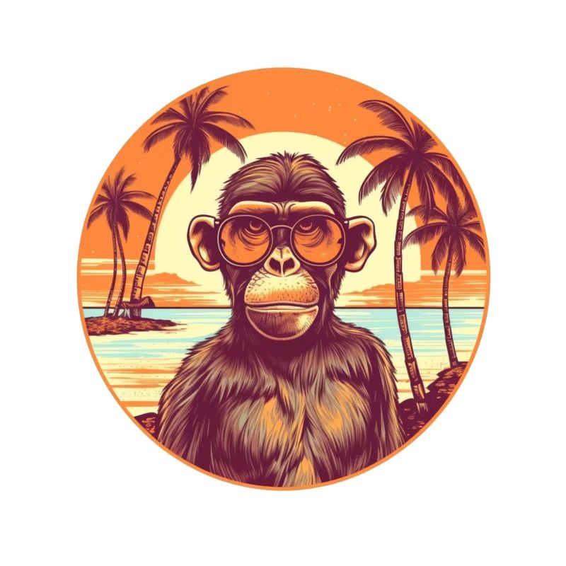 Singe élégant dans le paysage du coucher de soleil