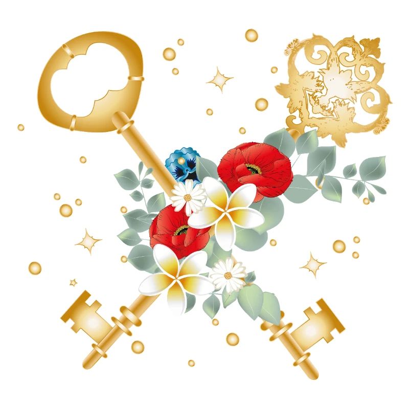 Clés croisées avec des fleurs de style or
