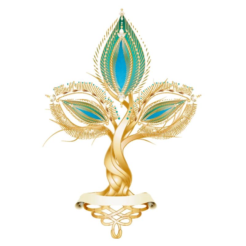 Gold-colored tree with oriental leaf ornament