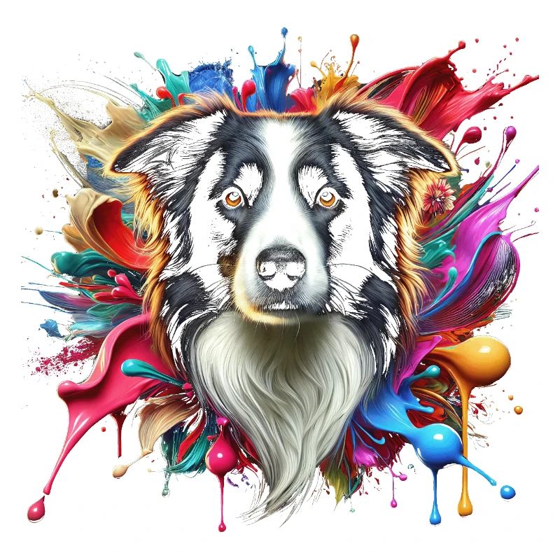 Border collie mignon avec des éclaboussures colorées de couleur
