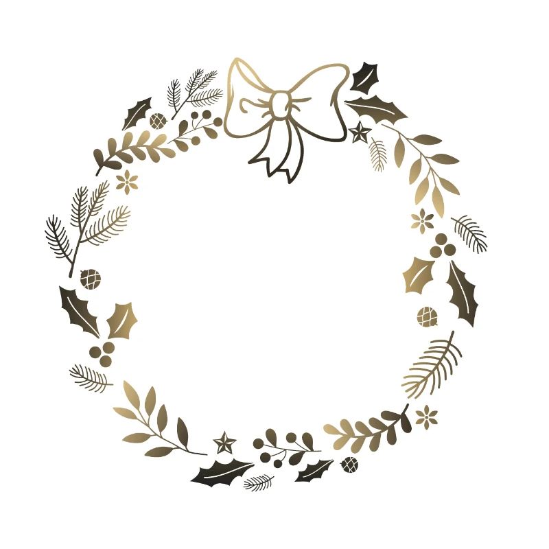 Couronne festive dorée avec ruban