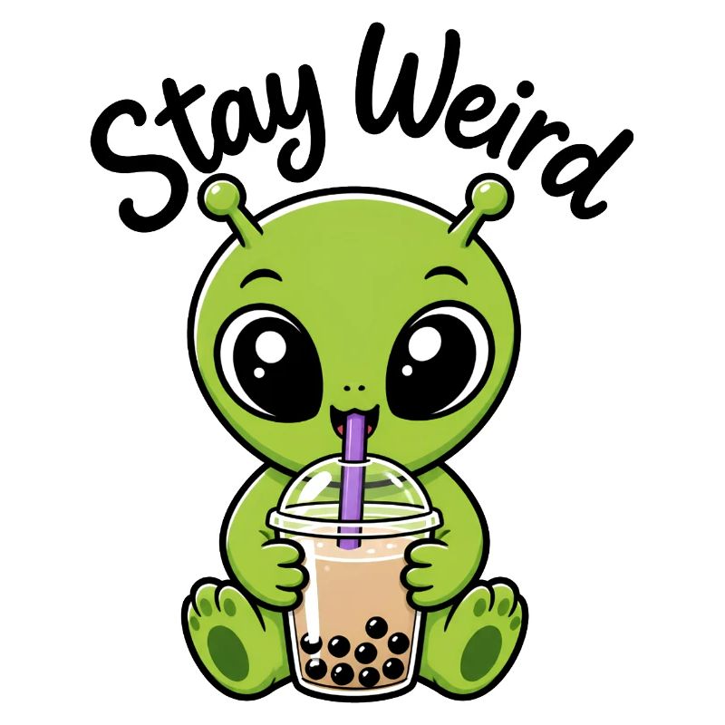 Sticker bizarre de bubble tea vert Alien Stay Bizarre