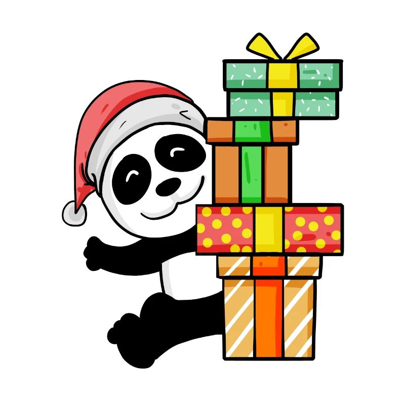 Panda de Noël avec cadeaux