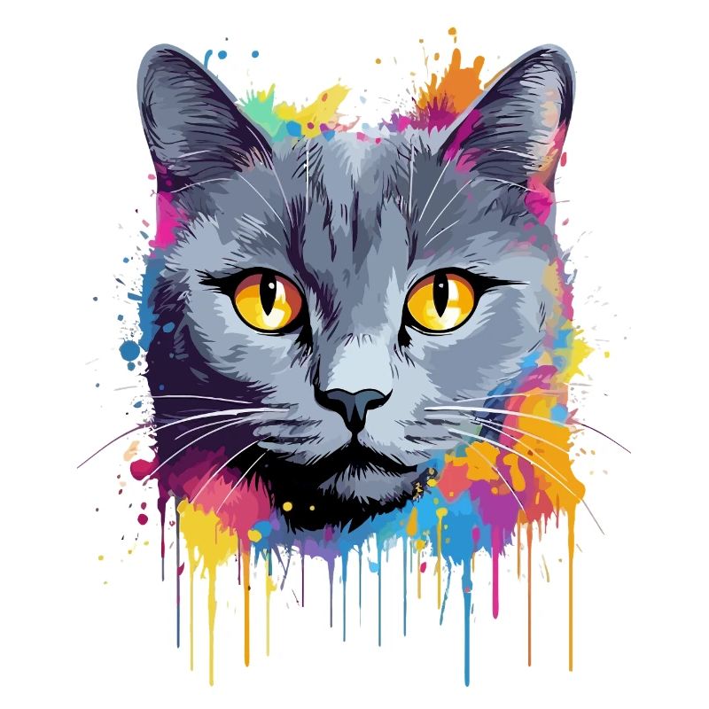 Visage de chat Chartreux Éclaboussures colorées