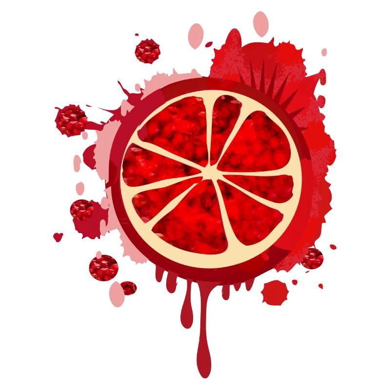 blood-red pomegranate graffiti with seeds