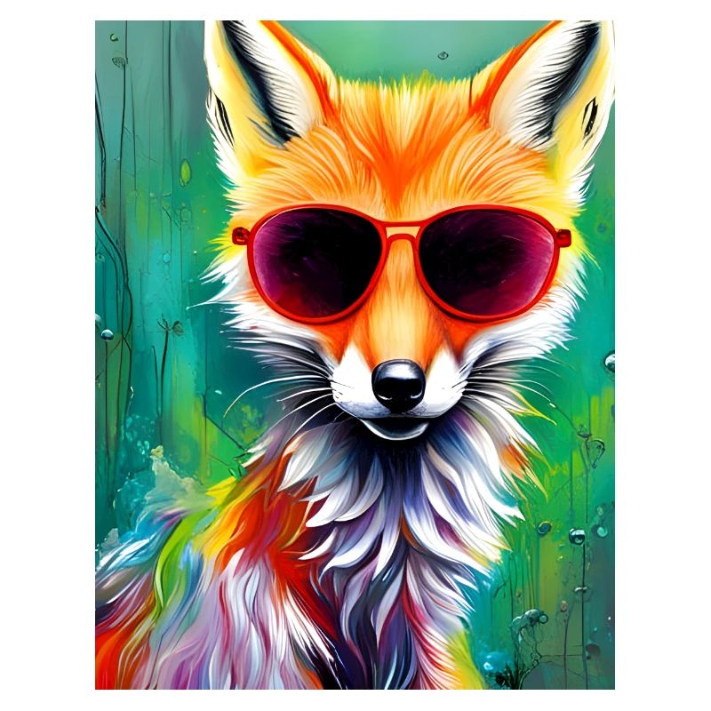 Neonfuchs mit roter Sonnenbrille
