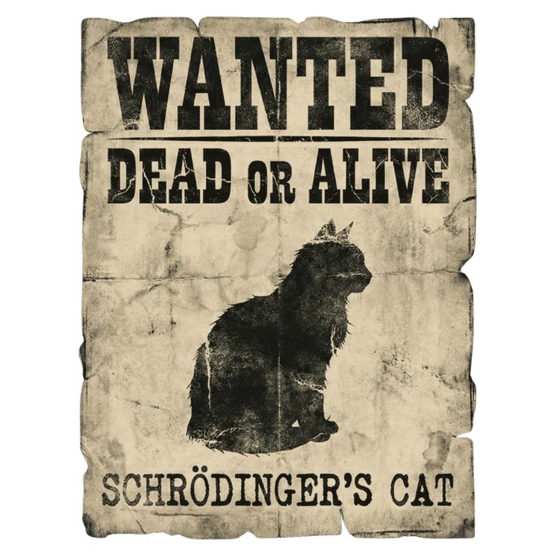 Schrödingers Katze gesucht Tot-oder-lebendig Physik-Wortspiel