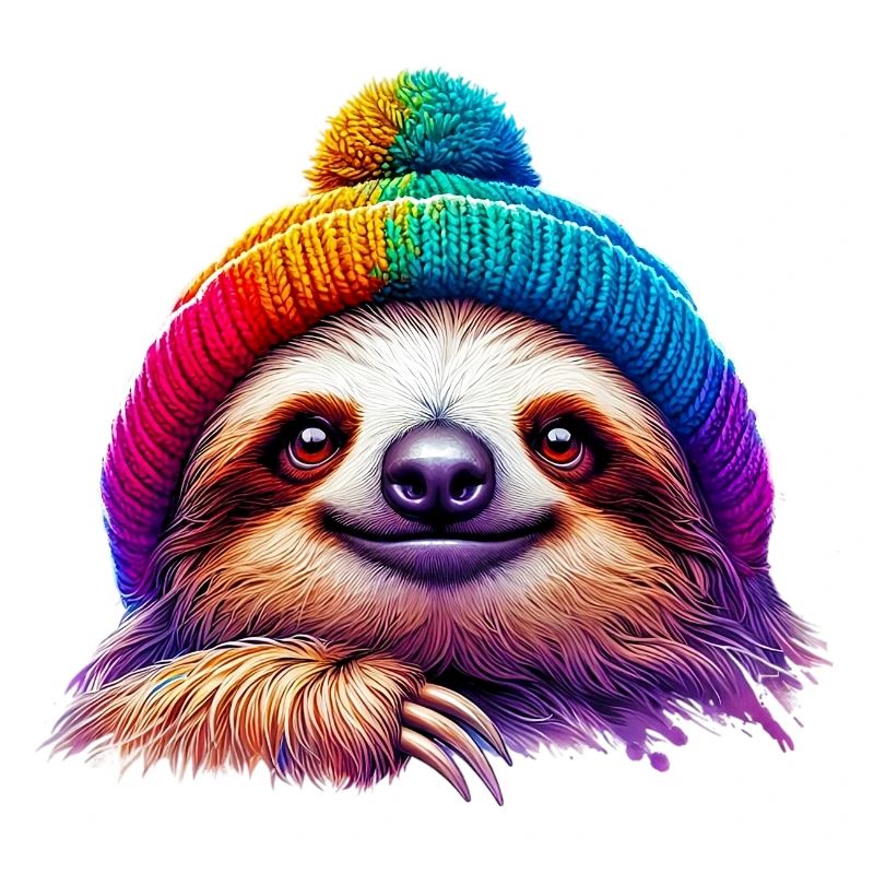 Sloth with wool cap hat