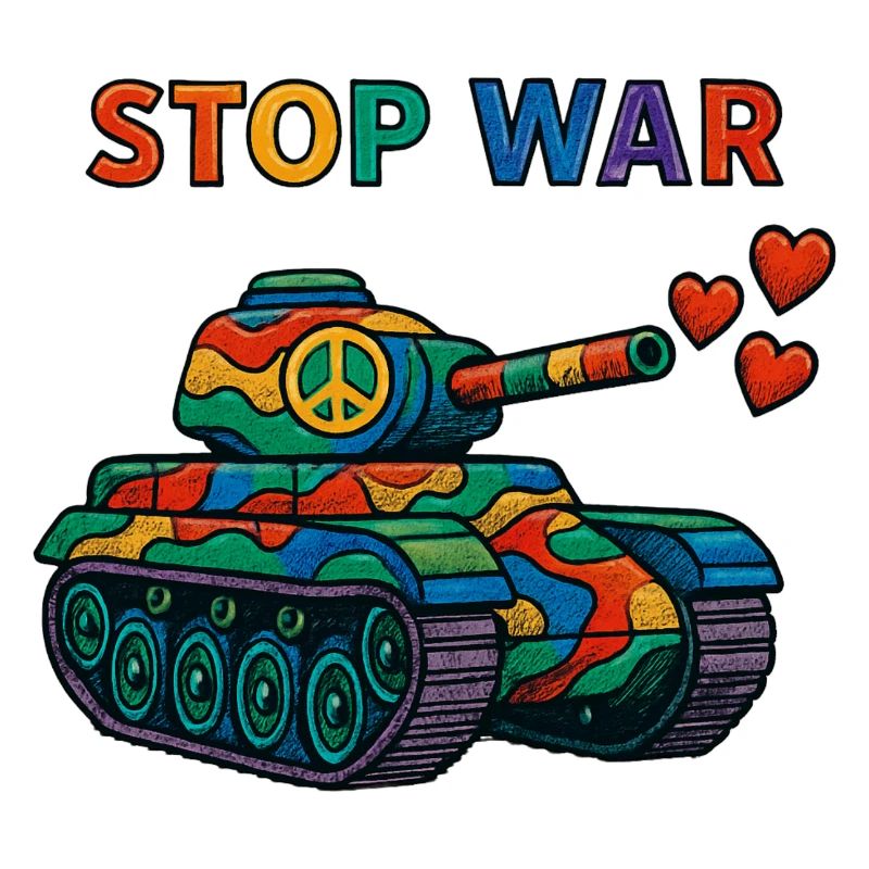 Regenbogen Panzer mit Peace-Zeichen – STOP WAR