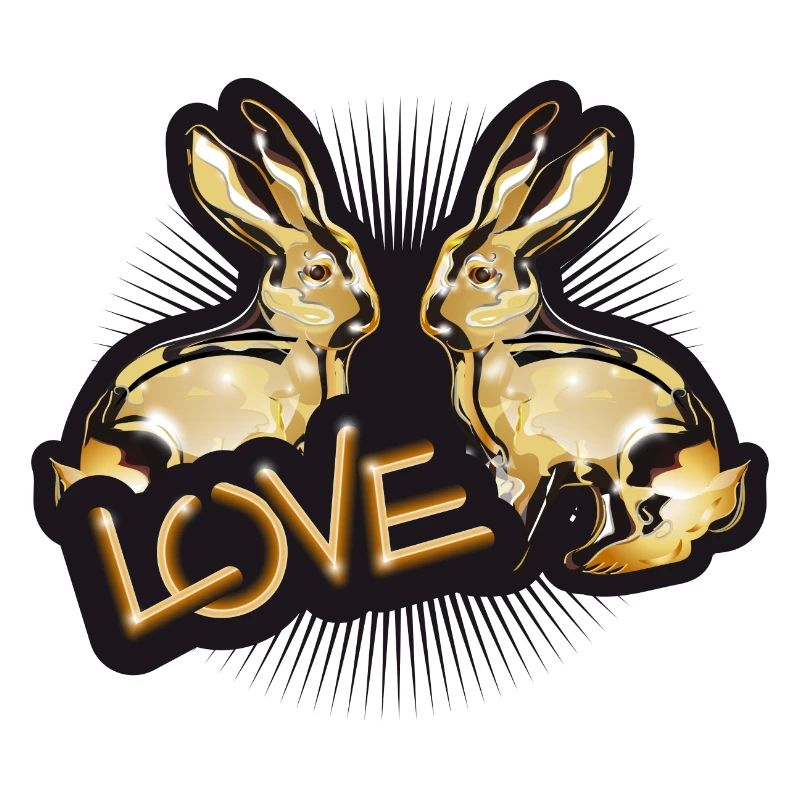 two gold-colored rabbits colored in chrome look