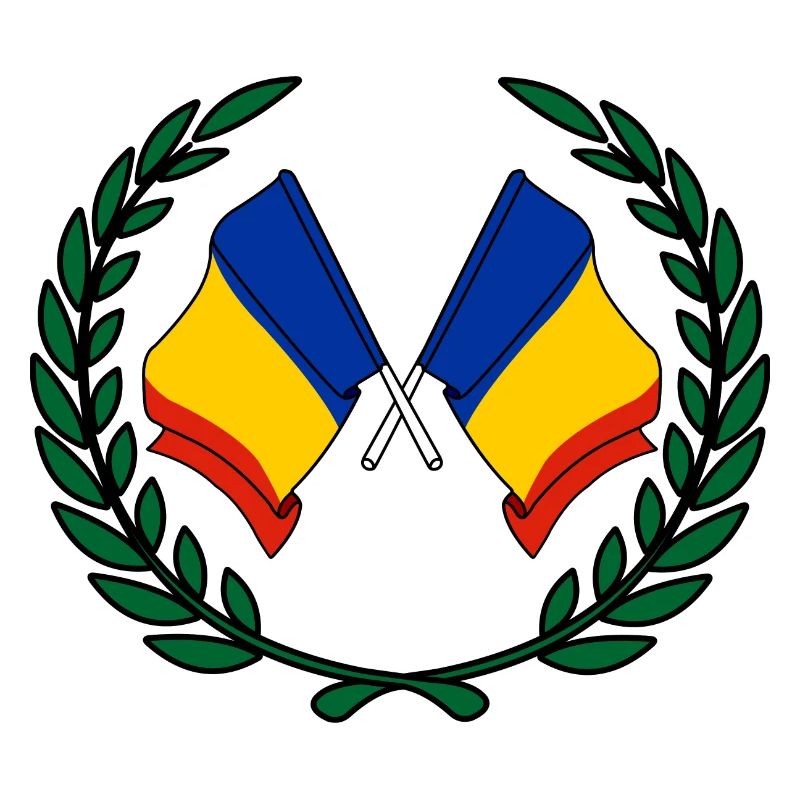 Flags Romania in laurel wreath