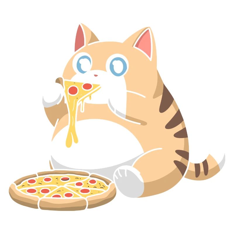 Cute Chubby Cat Eating Pizza