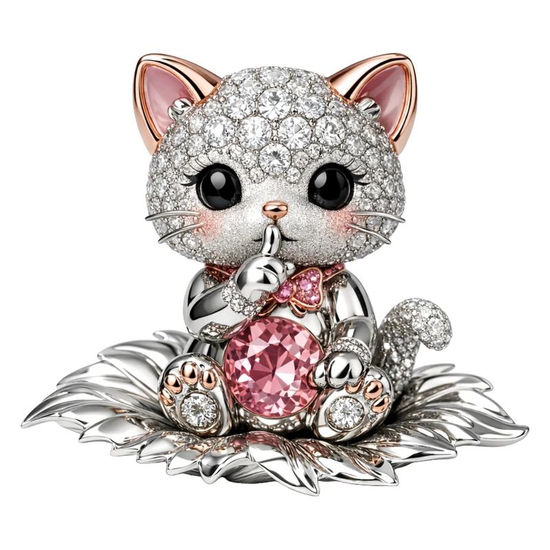 Diamond Cat with Pink Gem