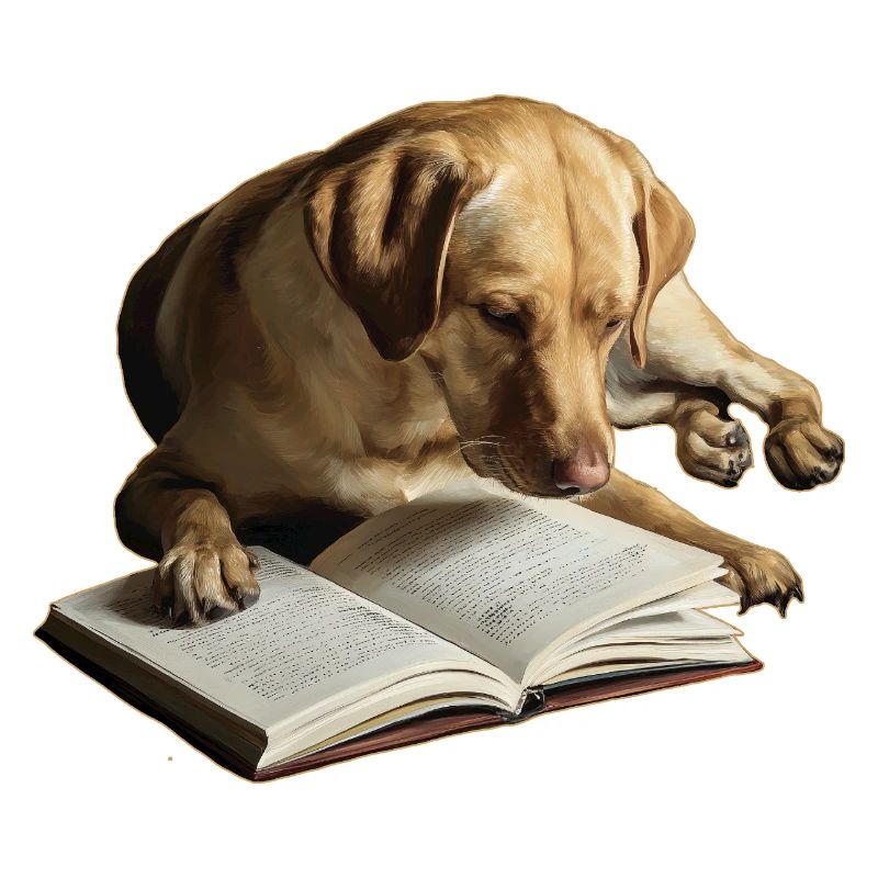 Hund liest Buch Labrador Retriever