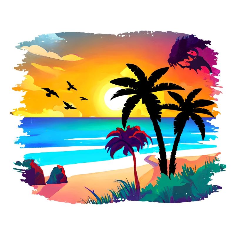 Aquarelle de plage de coucher de soleil d’été