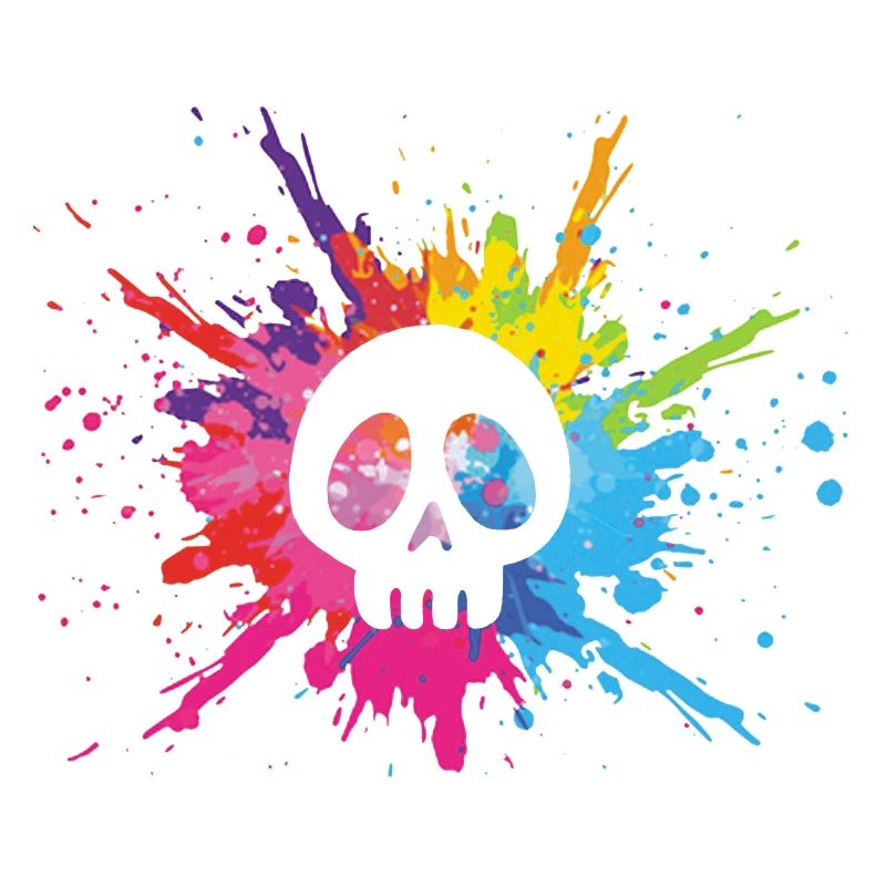 Crâne blanc et explosion multicolore