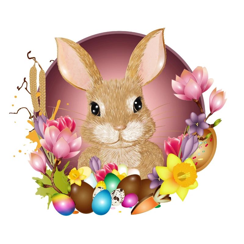 Easter Wreath & Easter Eggs with Rabbit as Easter Bunny