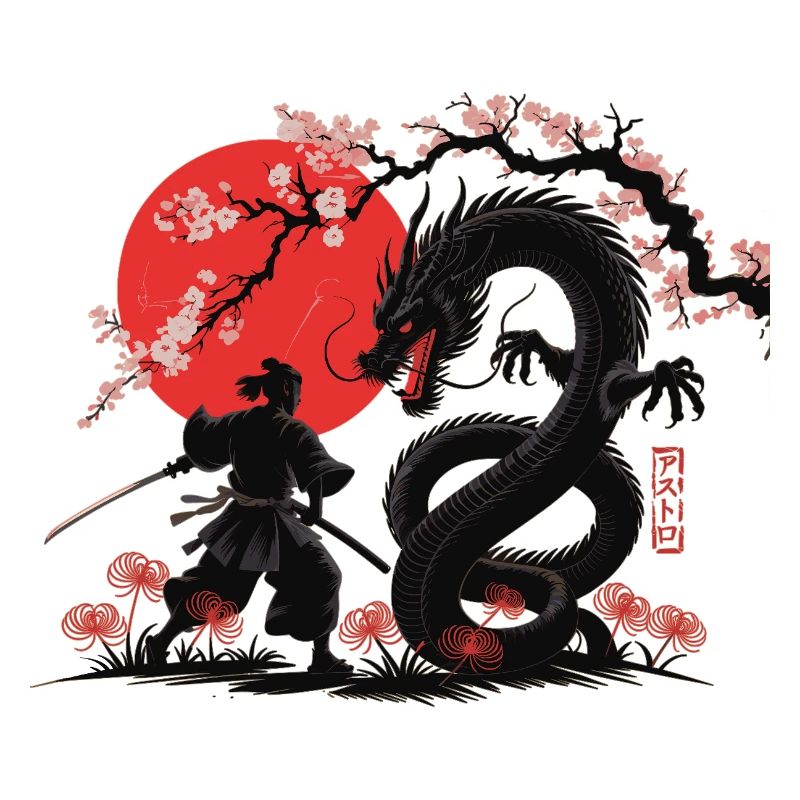 Samurai vs Drache Shirt Drachenkampf