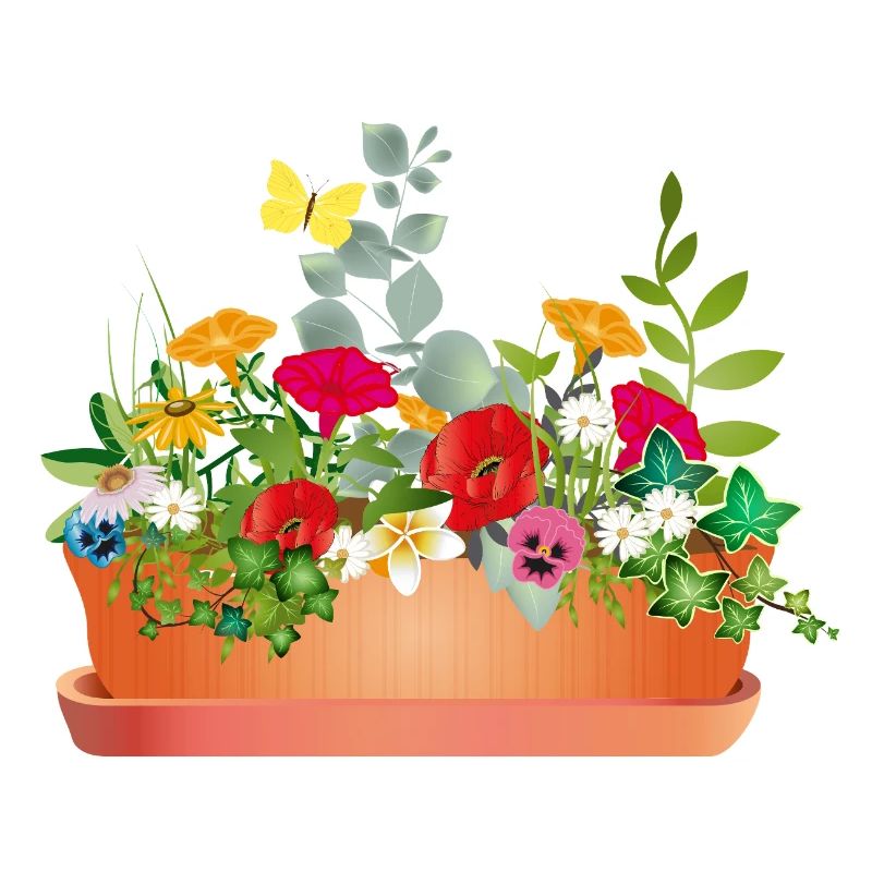 Fleurs colorées dans un bac à fleurs