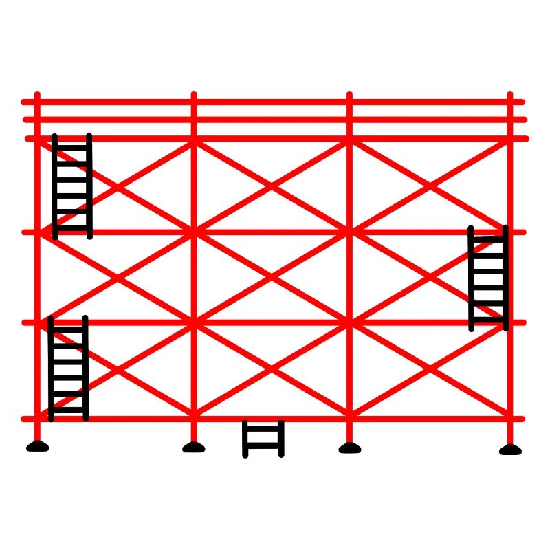 Échafaudage rouge avec marches noires conception de construction