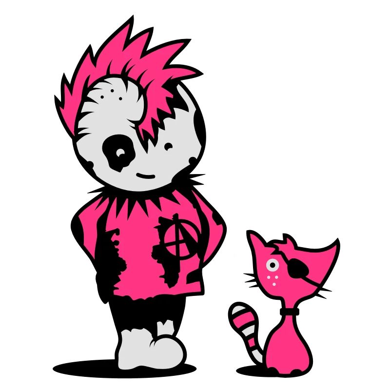 Ein kleiner Punk mit einer kleinen Katze