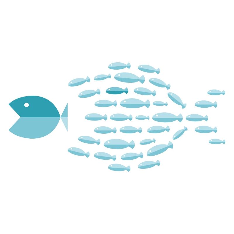 Blue School Silhouette - small fish eat big fish