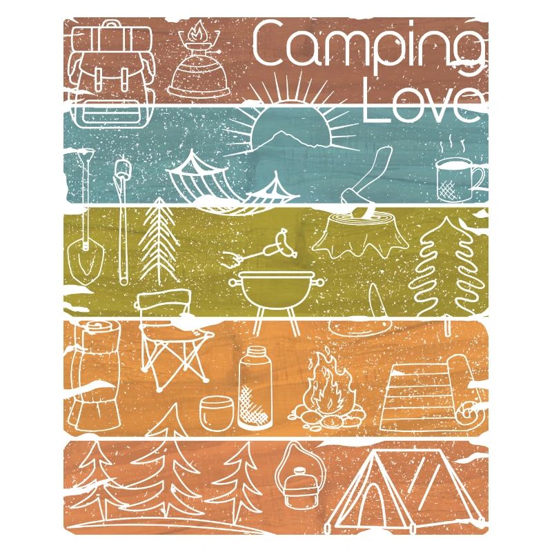Camping Love lineart retro hell