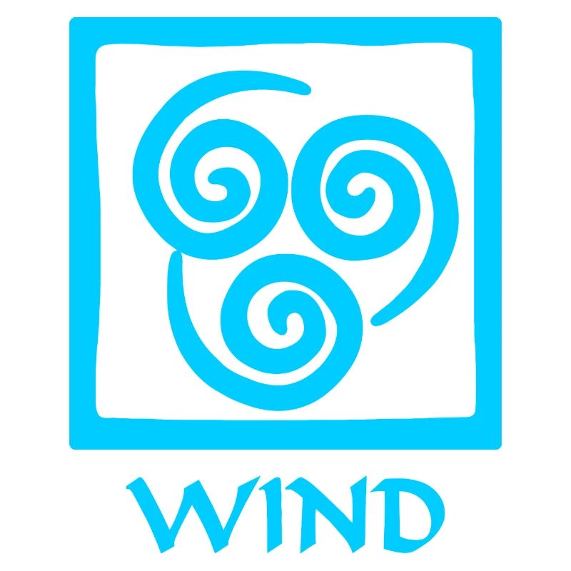 Symbol des Windes blauer Text 'WIND'