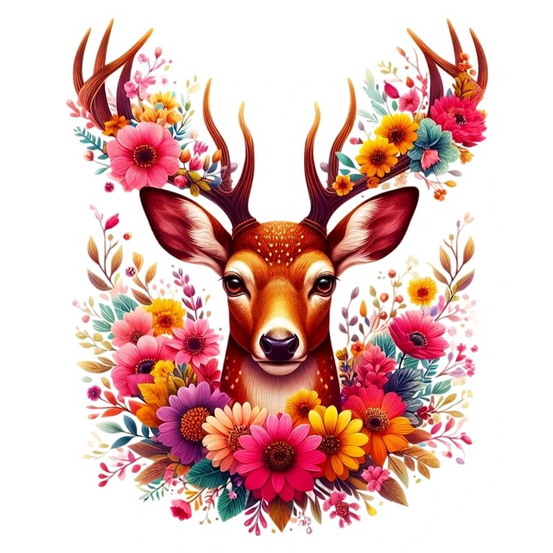 Cerf décoré de fleurs