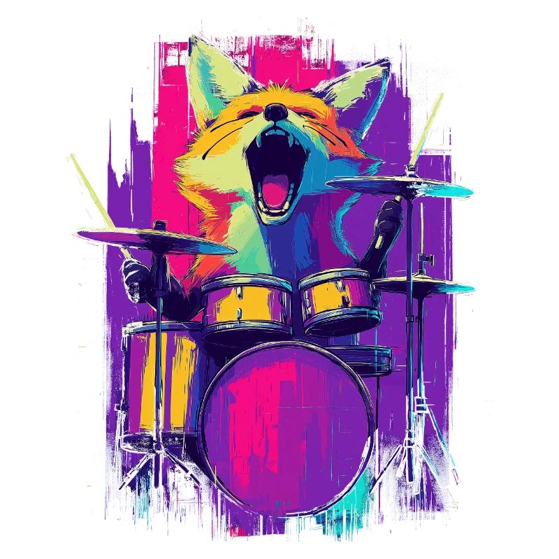 Wild Fox à la batterie - Gift batteur rock