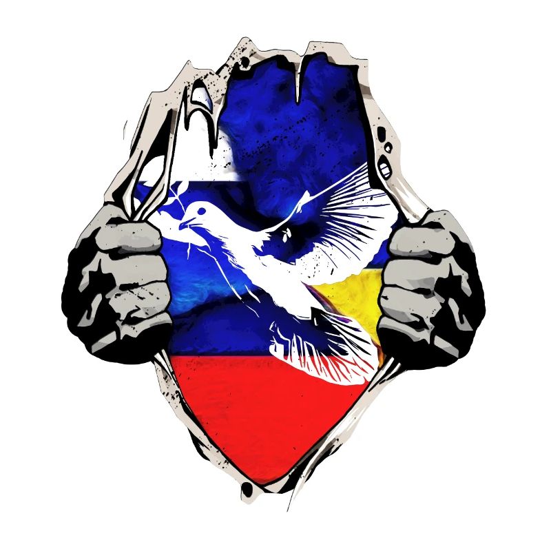 Drapeaux de la Russie de l’Ukraine avec colombe de la paix