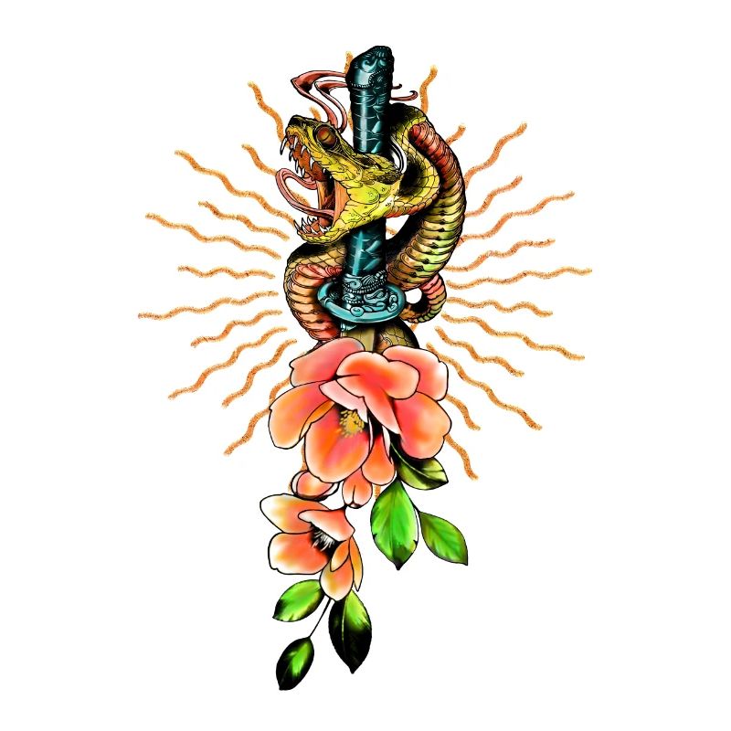 Superbe serpent avec des fleurs.