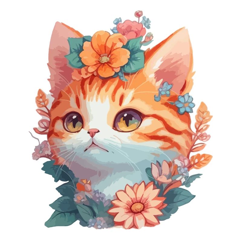 Chat rouge avec des fleurs