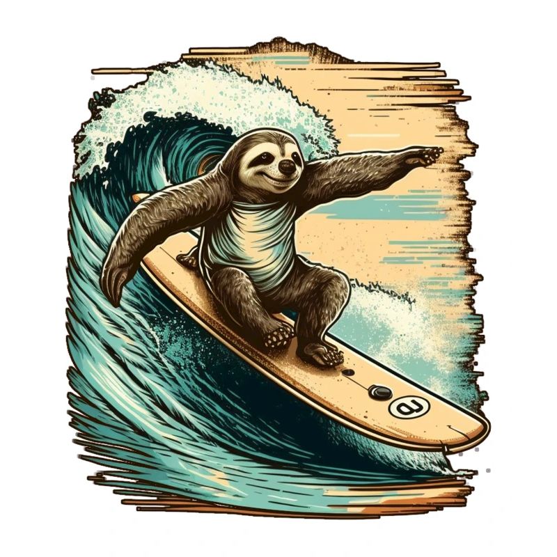 Surfing sloth has fun in the waves