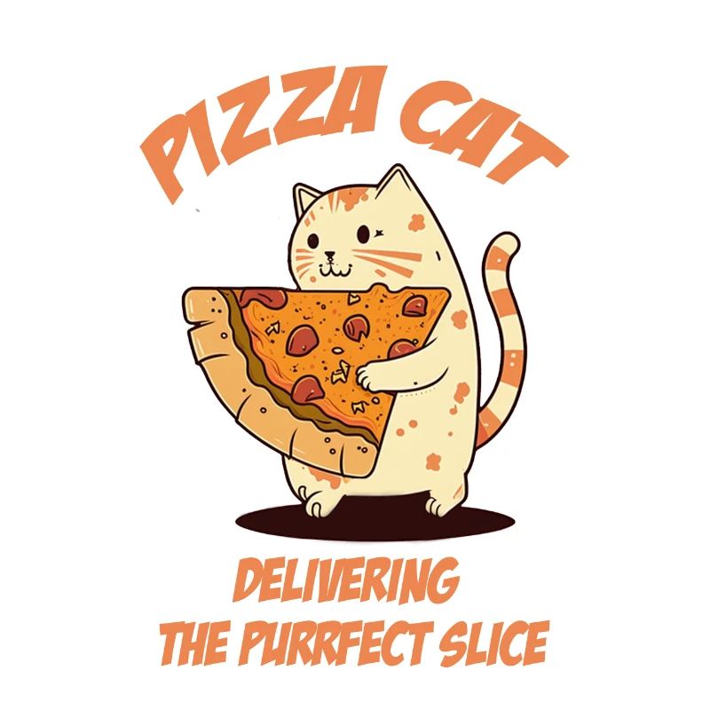 Le chat porte une tranche de pizza