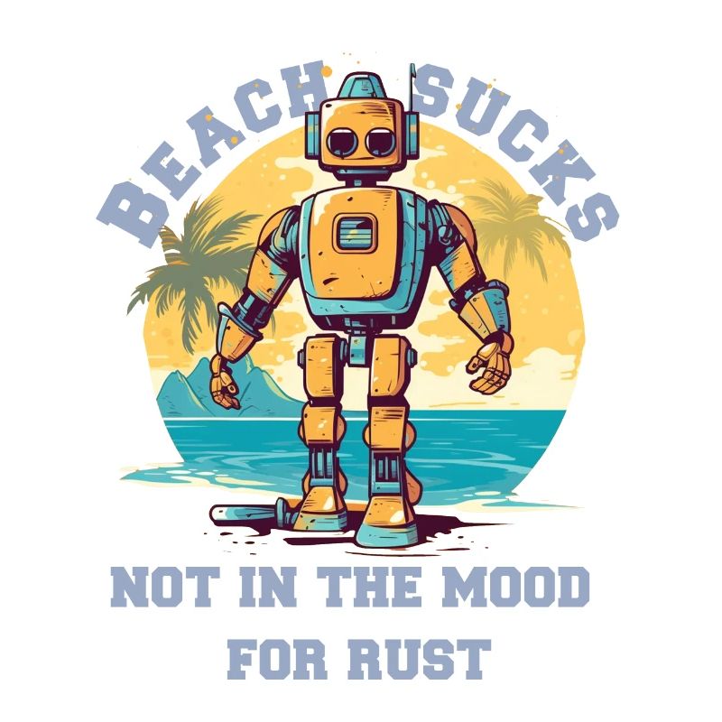 Robot sur la plage avec lettrage