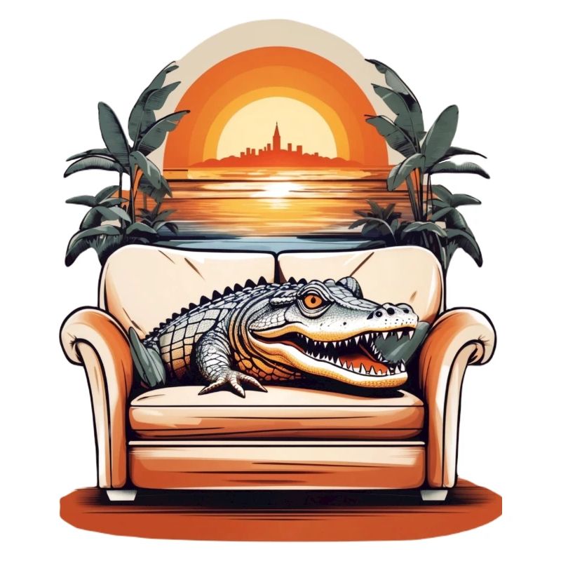 Alligator on sofa