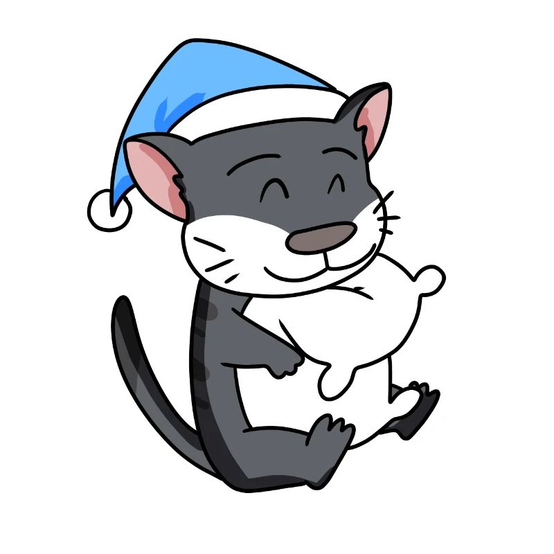 Sleeping Tired - Cat with Pillow and Sleepy Cap