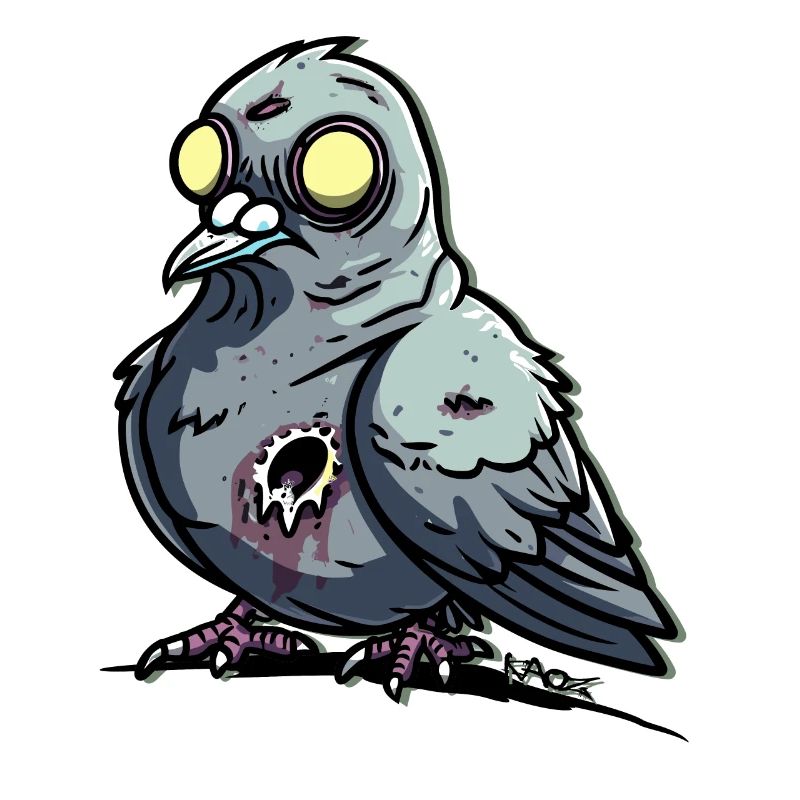 Pigeon zombie aveugle et effrayant