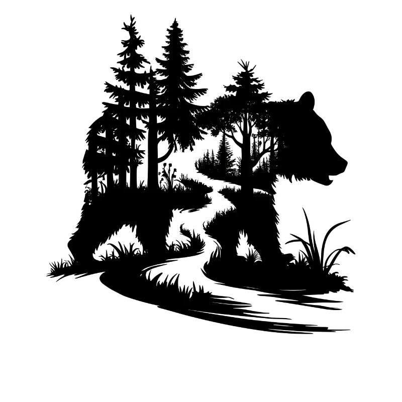 Bears Silhouette Forest Path Outdoor Art