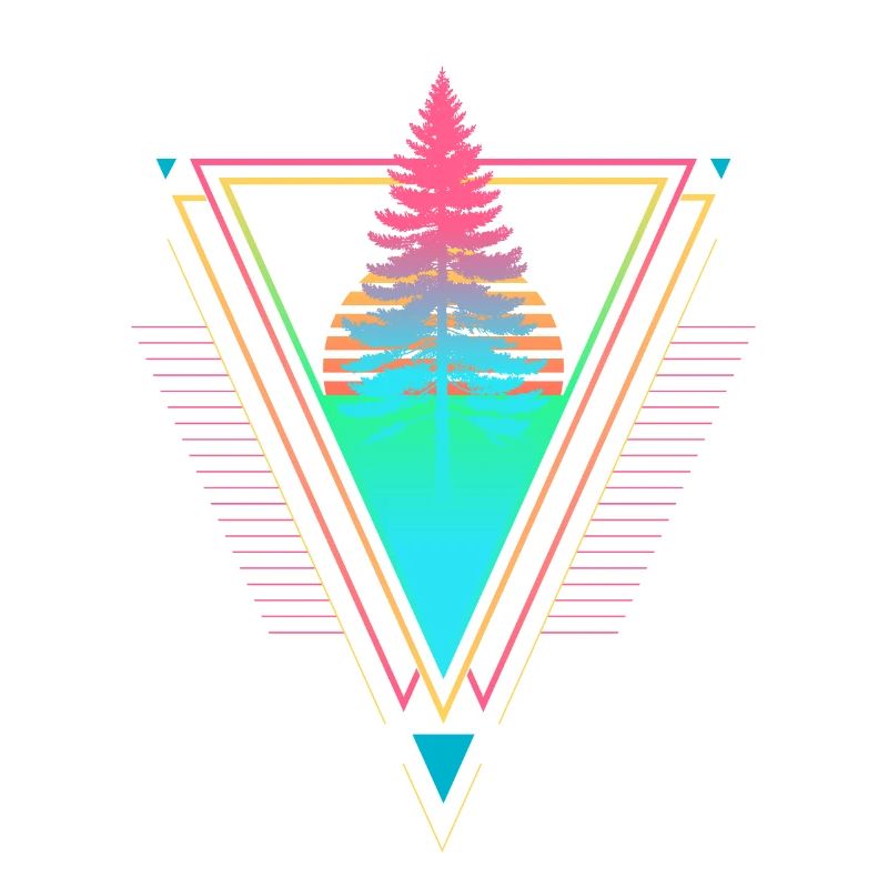 Tannenbaum Vaporwave Synthwave des années 90 80 coucher de soleil