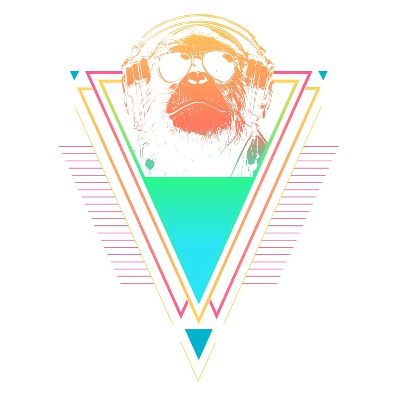 Chimpanzé Vaporwave Synthwave des années 90 80 coucher de soleil